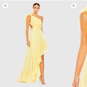 Mac Duggal Yellow Ruffled One Shoulder Gown